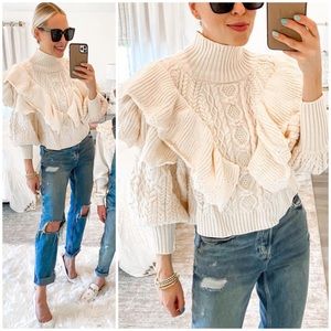 Goodnight Macaroon Ruffle Scallop Trim Cable Knit Sweater S